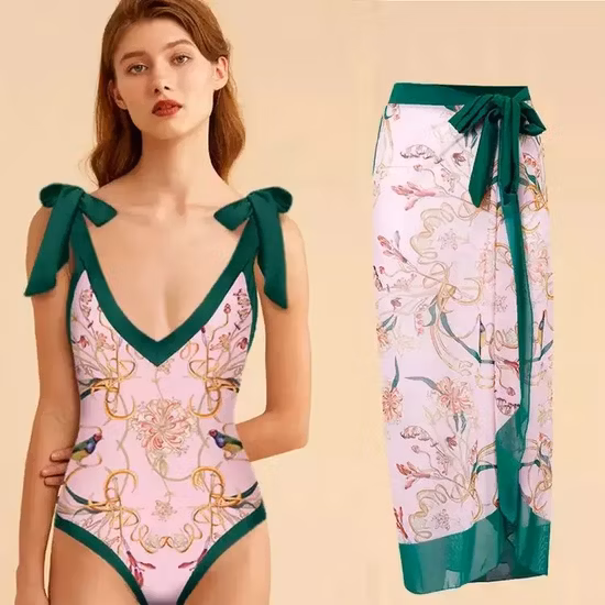 Huilin Fabbricazione in fabbrica Body a maniche lunghe in rete trasparente Abbigliamento da spiaggia con costumi da bagno interi da donna stampati colorati